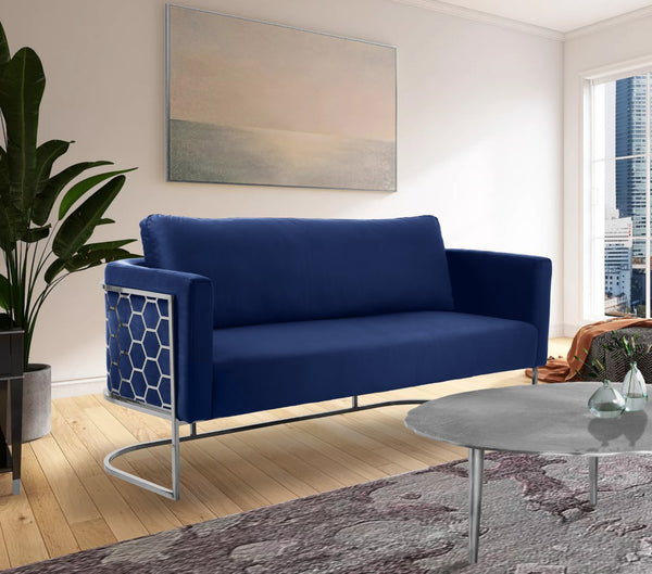 Casa Velvet / Engineered Wood / Iron / Foam Contemporary Navy Velvet Sofa - 75.5" W x 29.5" D x 31" H