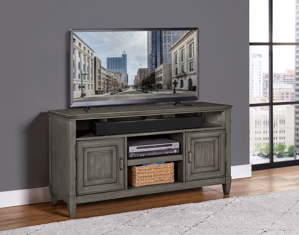 Newport 54" Stone Finish TV Console – Handcrafted with Wire Management & Soundbar Shelf, Fully Assembled