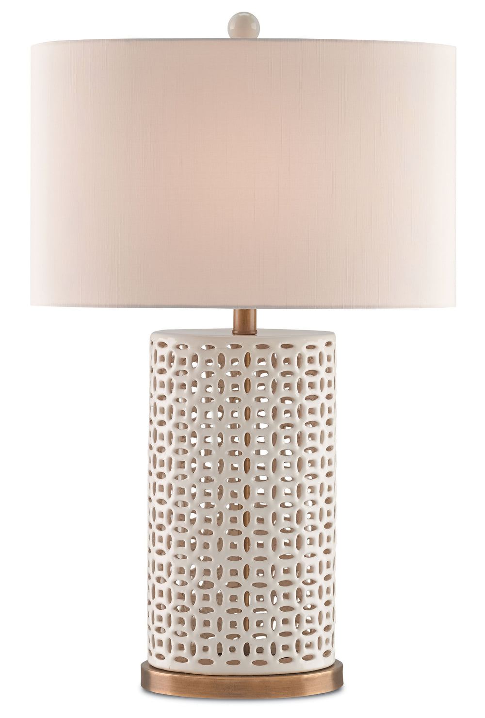 Bellemeade Table Lamp - Elegant Ivory Ceramic with Antique Brass Base & Honey Beige Shade, 29" Height