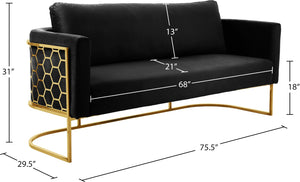 Casa Velvet / Engineered Wood / Iron Contemporary Black Velvet Sofa - 75.5" W x 29.5" D x 31" H