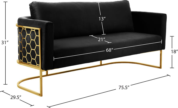 Casa Velvet / Engineered Wood / Iron Contemporary Black Velvet Sofa - 75.5" W x 29.5" D x 31" H