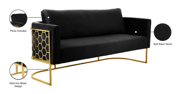 Casa Velvet / Engineered Wood / Iron Contemporary Black Velvet Sofa - 75.5" W x 29.5" D x 31" H