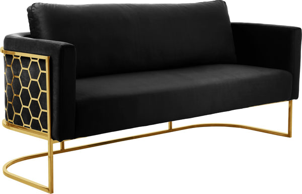 Casa Velvet / Engineered Wood / Iron Contemporary Black Velvet Sofa - 75.5" W x 29.5" D x 31" H
