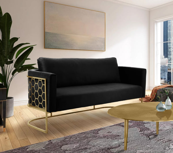 Casa Velvet / Engineered Wood / Iron Contemporary Black Velvet Sofa - 75.5" W x 29.5" D x 31" H