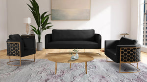 Casa Velvet / Engineered Wood / Iron Contemporary Black Velvet Sofa - 75.5" W x 29.5" D x 31" H