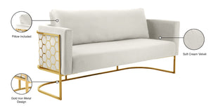 Casa Velvet / Engineered Wood / Iron Contemporary Cream Velvet Sofa - 75.5" W x 29.5" D x 31" H
