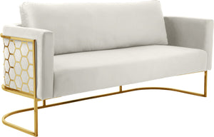 Casa Velvet / Engineered Wood / Iron Contemporary Cream Velvet Sofa - 75.5" W x 29.5" D x 31" H