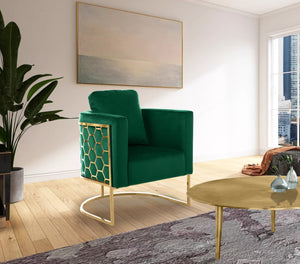 Casa Velvet / Engineered Wood / Iron Contemporary Green Velvet Chair - 30" W x 29.5" D x 31" H