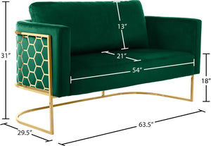 Casa Velvet / Engineered Wood / Iron Contemporary Green Velvet Loveseat - 63.5" W x 29.5" D x 31" H