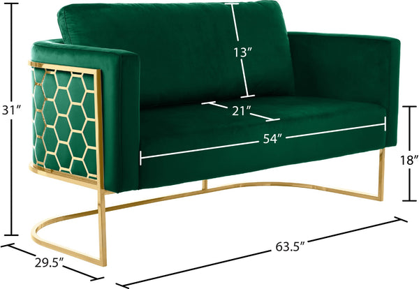 Casa Velvet / Engineered Wood / Iron Contemporary Green Velvet Loveseat - 63.5" W x 29.5" D x 31" H