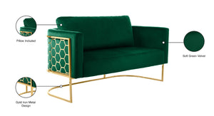 Casa Velvet / Engineered Wood / Iron Contemporary Green Velvet Loveseat - 63.5" W x 29.5" D x 31" H
