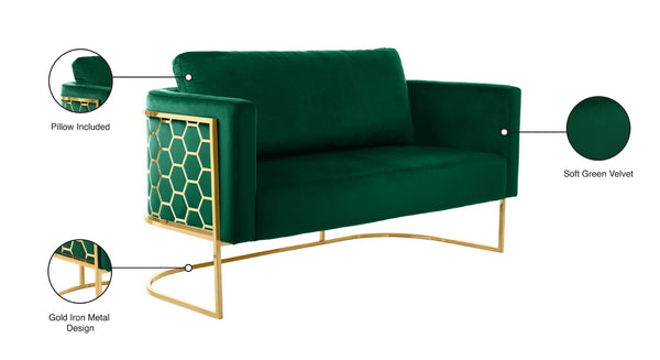 Casa Velvet / Engineered Wood / Iron Contemporary Green Velvet Loveseat - 63.5" W x 29.5" D x 31" H