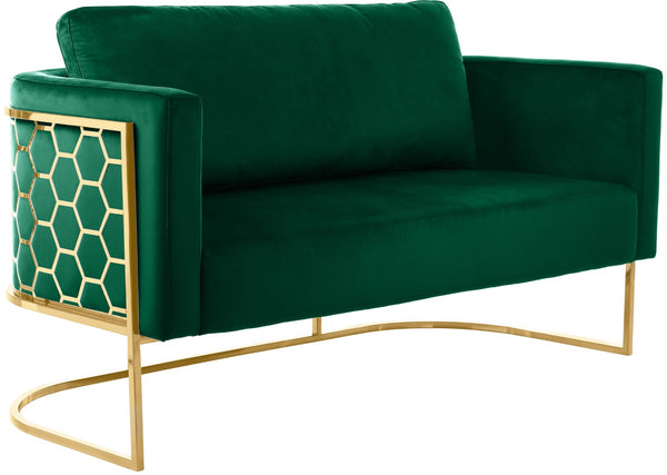Casa Velvet / Engineered Wood / Iron Contemporary Green Velvet Loveseat - 63.5" W x 29.5" D x 31" H