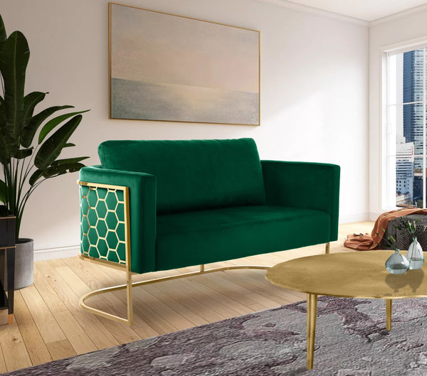 Casa Velvet / Engineered Wood / Iron Contemporary Green Velvet Loveseat - 63.5" W x 29.5" D x 31" H