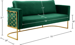 Casa Velvet / Engineered Wood / Iron Contemporary Green Velvet Sofa - 75.5" W x 29.5" D x 31" H