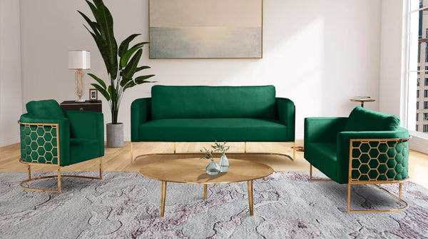 Casa Velvet / Engineered Wood / Iron Contemporary Green Velvet Sofa - 75.5" W x 29.5" D x 31" H