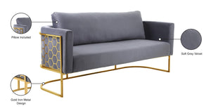 Casa Velvet / Engineered Wood / Iron Contemporary Grey Velvet Sofa - 75.5" W x 29.5" D x 31" H