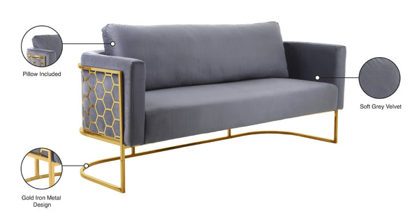 Casa Velvet / Engineered Wood / Iron Contemporary Grey Velvet Sofa - 75.5" W x 29.5" D x 31" H
