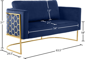 Casa Velvet / Engineered Wood / Iron Contemporary Navy Velvet Loveseat - 63.5" W x 29.5" D x 31" H
