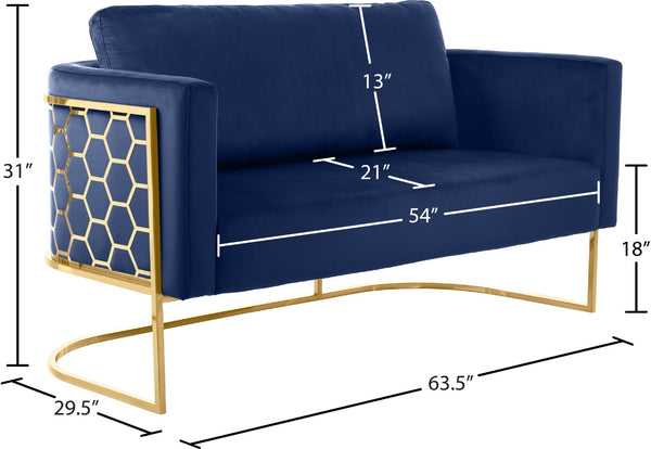 Casa Velvet / Engineered Wood / Iron Contemporary Navy Velvet Loveseat - 63.5" W x 29.5" D x 31" H