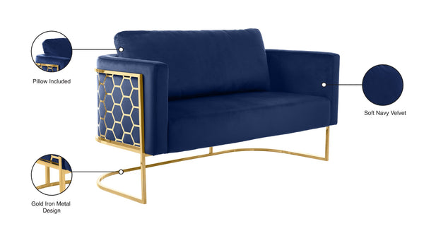 Casa Velvet / Engineered Wood / Iron Contemporary Navy Velvet Loveseat - 63.5" W x 29.5" D x 31" H