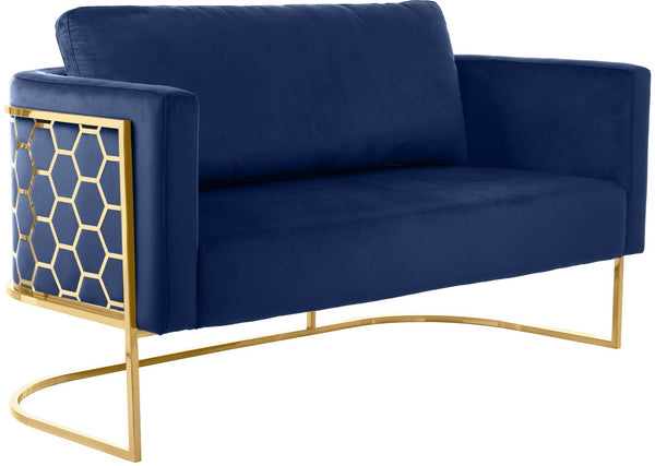 Casa Velvet / Engineered Wood / Iron Contemporary Navy Velvet Loveseat - 63.5" W x 29.5" D x 31" H