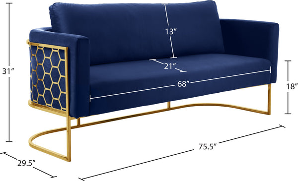 Casa Velvet / Engineered Wood / Iron Contemporary Navy Velvet Sofa - 75.5" W x 29.5" D x 31" H