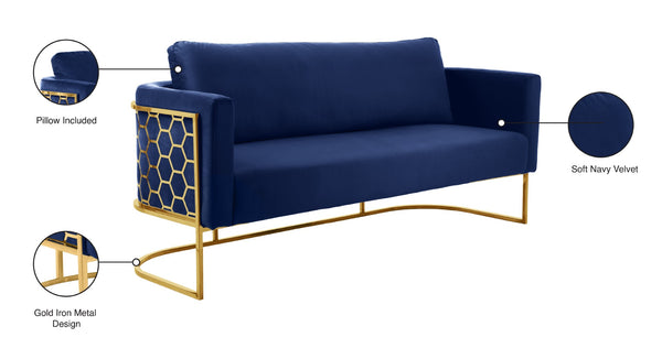 Casa Velvet / Engineered Wood / Iron Contemporary Navy Velvet Sofa - 75.5" W x 29.5" D x 31" H