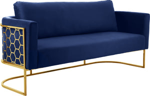 Casa Velvet / Engineered Wood / Iron Contemporary Navy Velvet Sofa - 75.5" W x 29.5" D x 31" H