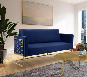 Casa Velvet / Engineered Wood / Iron Contemporary Navy Velvet Sofa - 75.5" W x 29.5" D x 31" H