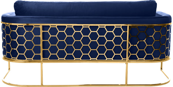 Casa Velvet / Engineered Wood / Iron Contemporary Navy Velvet Sofa - 75.5" W x 29.5" D x 31" H