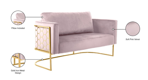 Casa Velvet / Engineered Wood / Iron Contemporary Pink Velvet Loveseat - 63.5" W x 29.5" D x 31" H