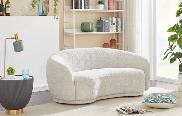 Hyde Boucle Fabric / Engineered Wood / Foam Contemporary Cream Boucle Fabric Loveseat - 64" W x 38" D x 27.5" H