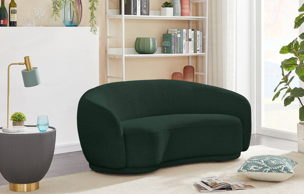 Hyde Boucle Fabric / Engineered Wood / Foam Contemporary Green Boucle Fabric Loveseat - 64" W x 38" D x 27.5" H