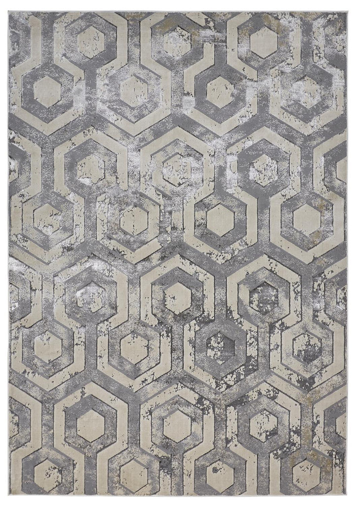 Micah Metallic Architectural Rug, Ivory Sand/Silver, 8ft x 11ft Area Rug