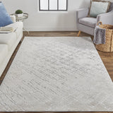 Micah Modern Metallic Trellis Rug, Ivory Bone/Silver, 8ft x 11ft Area Rug