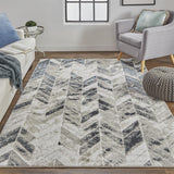 Micah Modern Metallic Chevron Rug,Silver/Black, 8ft x 11ft Area Rug