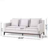 Elliston Contemporary Fabric 3 Seater Sofa with Accent Pillows, Light Gray and Dark Walnut Noble House