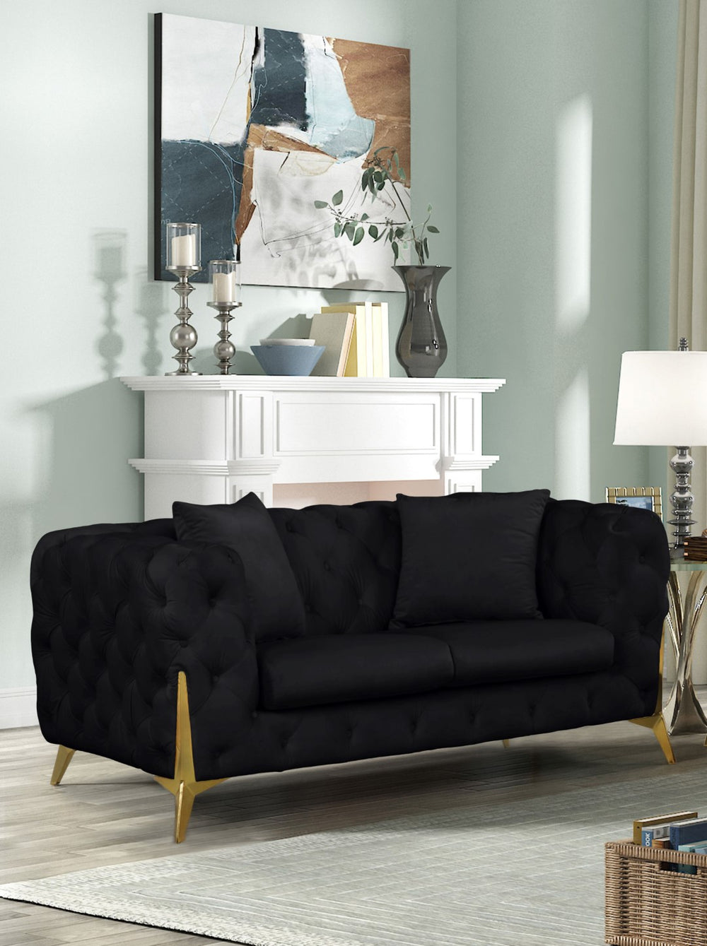 Kingdom Velvet / Plywood / Iron / Foam / Fiber Contemporary Black Velvet Loveseat - 67" W x 34.5" D x 29.5" H