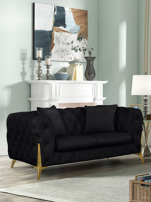 Kingdom Velvet / Plywood / Iron / Foam / Fiber Contemporary Black Velvet Loveseat - 67" W x 34.5" D x 29.5" H