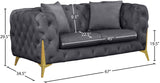 Kingdom Velvet / Plywood / Iron / Foam / Fiber Contemporary Grey Velvet Loveseat - 67" W x 34.5" D x 29.5" H