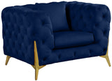 Kingdom Velvet / Plywood / Iron / Foam / Fiber Contemporary Navy Velvet Chair - 44" W x 34.5" D x 29.5" H