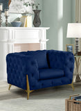 Kingdom Velvet / Plywood / Iron / Foam / Fiber Contemporary Navy Velvet Chair - 44" W x 34.5" D x 29.5" H