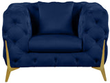 Kingdom Velvet / Plywood / Iron / Foam / Fiber Contemporary Navy Velvet Chair - 44" W x 34.5" D x 29.5" H