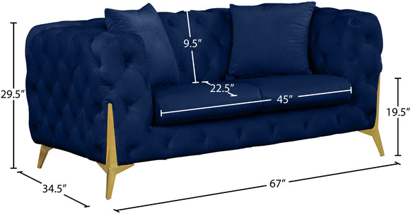Kingdom Velvet / Plywood / Iron / Foam / Fiber Contemporary Navy Velvet Loveseat - 67" W x 34.5" D x 29.5" H