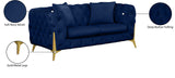 Kingdom Velvet / Plywood / Iron / Foam / Fiber Contemporary Navy Velvet Loveseat - 67" W x 34.5" D x 29.5" H