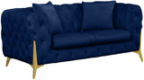 Kingdom Velvet / Plywood / Iron / Foam / Fiber Contemporary Navy Velvet Loveseat - 67" W x 34.5" D x 29.5" H