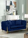 Kingdom Velvet / Plywood / Iron / Foam / Fiber Contemporary Navy Velvet Loveseat - 67" W x 34.5" D x 29.5" H