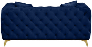 Kingdom Velvet / Plywood / Iron / Foam / Fiber Contemporary Navy Velvet Loveseat - 67" W x 34.5" D x 29.5" H