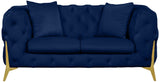 Kingdom Velvet / Plywood / Iron / Foam / Fiber Contemporary Navy Velvet Loveseat - 67" W x 34.5" D x 29.5" H